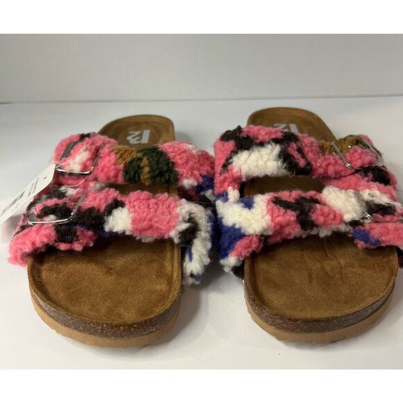 NEW R2 Bernette Multi Camo Sherpa Slip On Memory Foam Buckle Sandals Size 9 - Picture 6 of 7